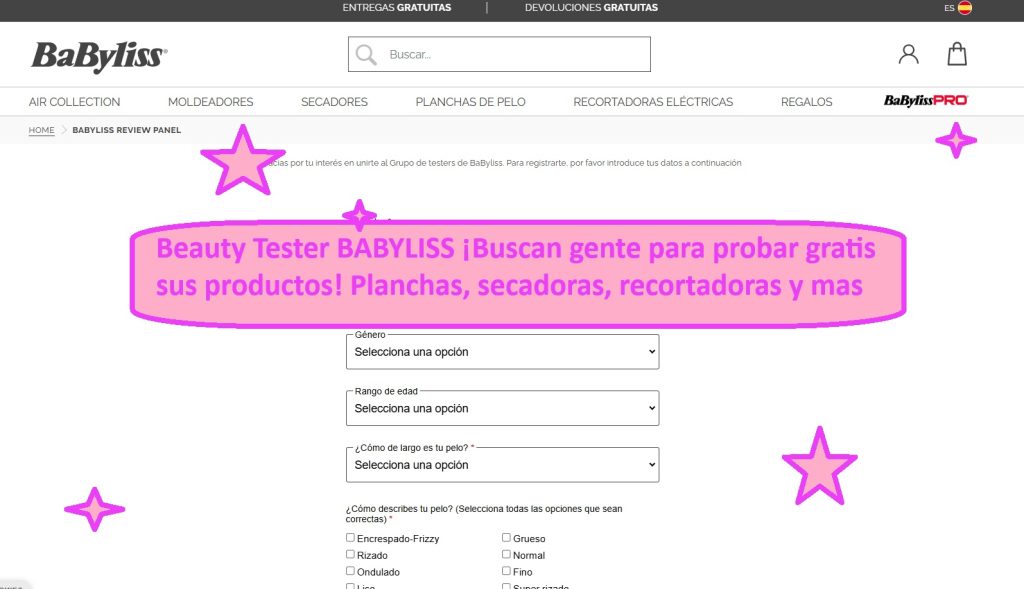 Beauty Tester BABYLISS ¡Buscan gente probar gratis productos! Planchas, secadoras, recortadoras