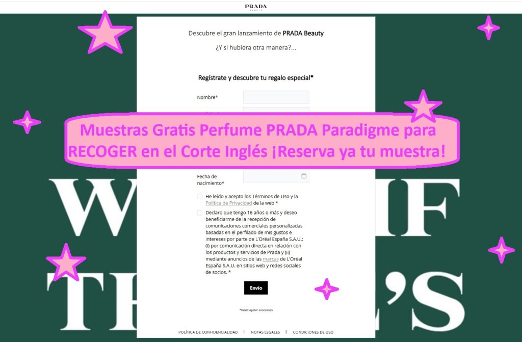 Muestras Gratis Perfume PRADA Paradigme para RECOGER en Corte Inglés