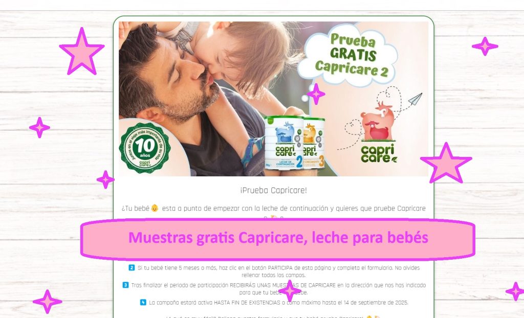 Muestras gratis Capricare, leche para bebés