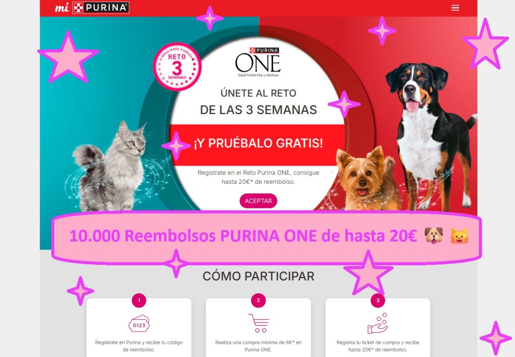 10.000 Reembolsos PURINA ONE de hasta 20€ 🐶🐱