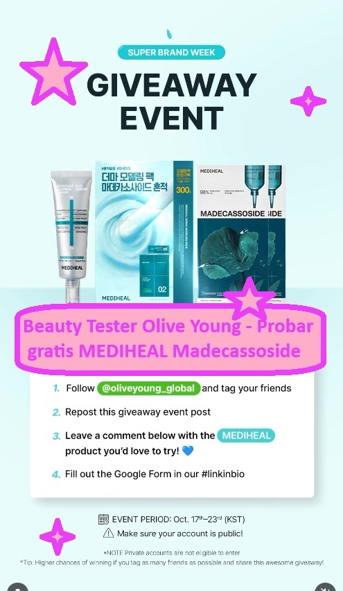 Beauty Tester Olive Young - Probar gratis cuidado facial MEDIHEAL Madecassoside