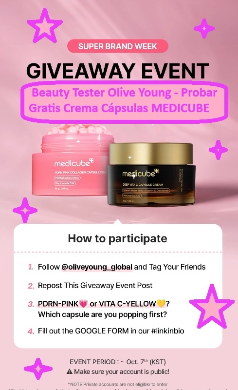 Beauty Tester Olive Young - Probar gratis crema en cápsulas MEDICUBE