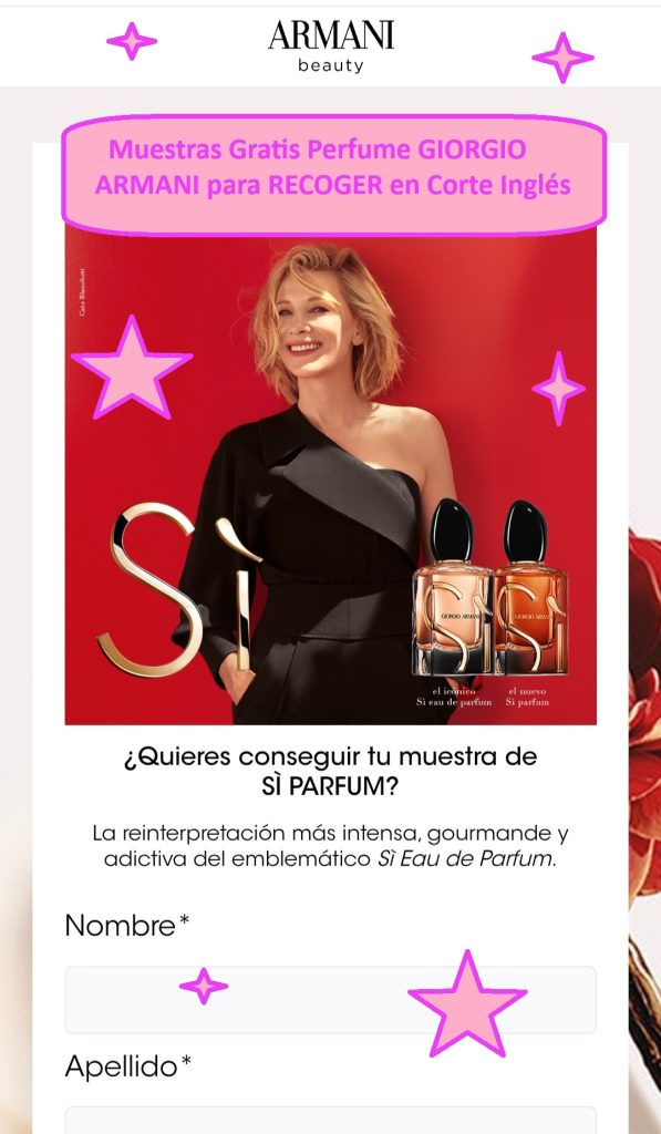 Muestras Gratis Perfume GIORGIO Parfum Si para RECOGER Corte Inglés