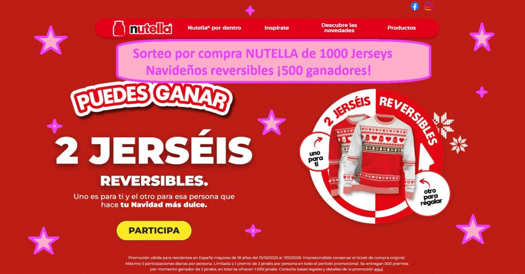 Sorteo por compra NUTELLA de 1000 Jerseys navideños