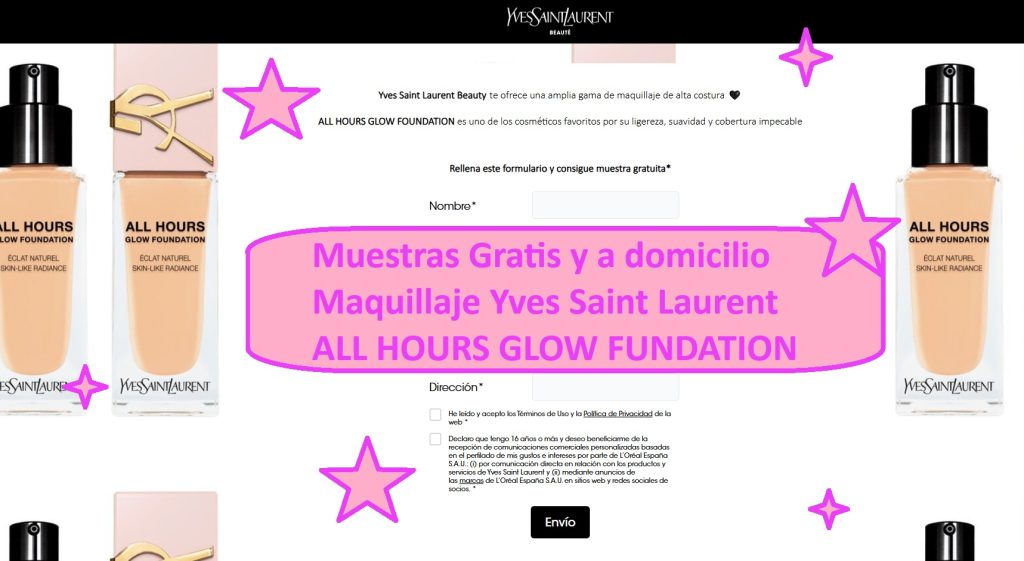 Muestras Gratis y a domicilio Maquillaje Yves Saint Laurent ALL HOURS