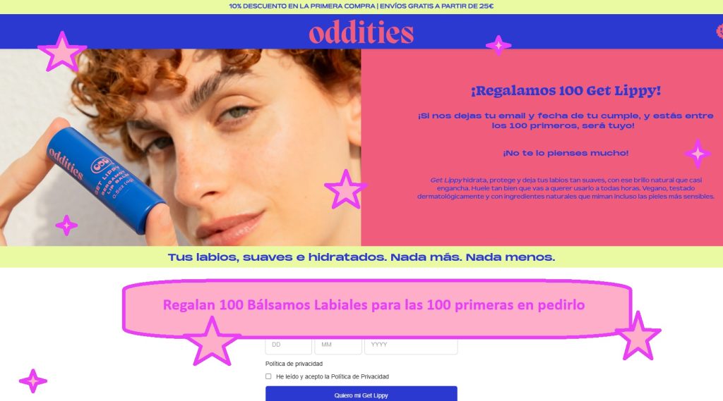Bálsamo Labial gratis. Regalan 100 Bálsamos Labiales para las 100 primeras en pedirlo