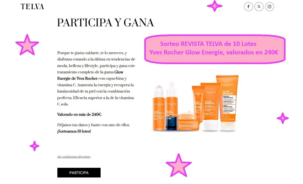 Sorteo REVISTA TELVA de 10 Lotes Yves Rocher