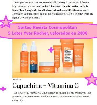 Sorteo Revista Cosmopolitan 5 Lotes Yves Rocher, valorados en 240€