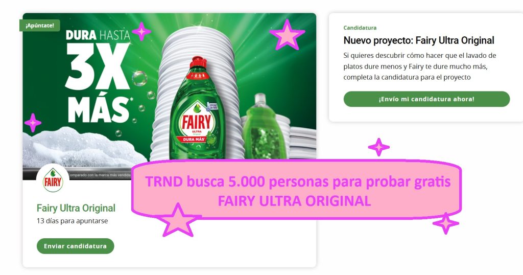 TRND busca 5.000 personas para probar gratis Fairy Ultra Original