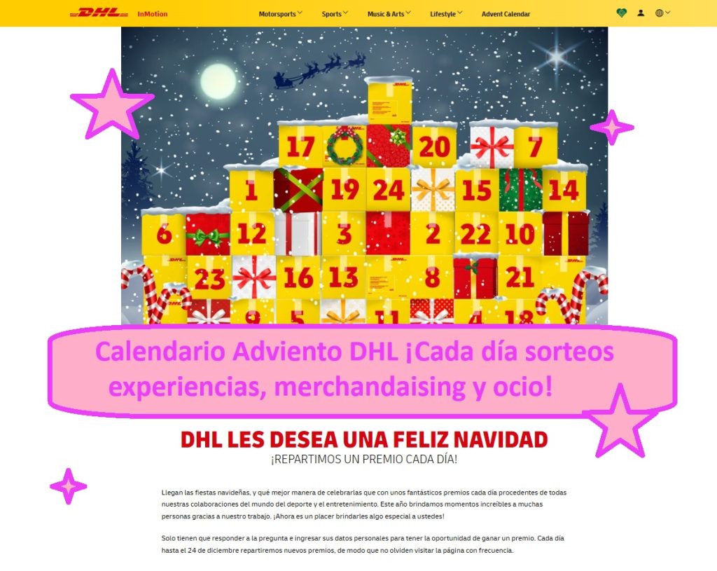 Calendario Adviento DHL ¡Cada día sorteos experiencias, merchandaising y ocio!