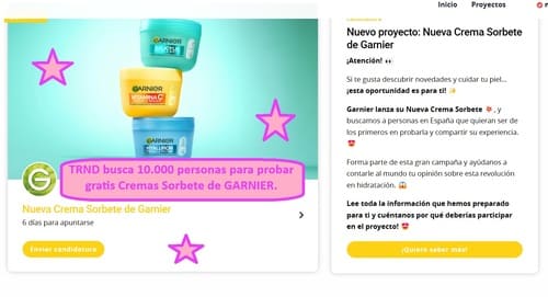 TRND busca 10.000 personas para probar gratis Cremas Sorbete de GARNIER.