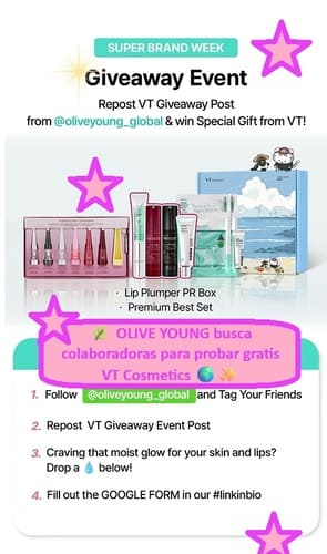 OLIVE YOUNG busca colaboradoras para probar gratis VT Cosmetics 🌍✨