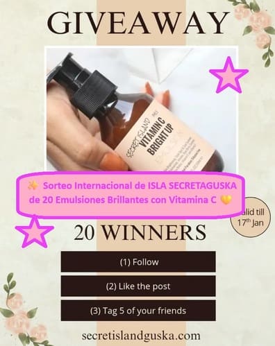 Sorteo Internacional de ISLA SECRETAGUSKA de 20 Emulsiones Brillantes con Vitamina C