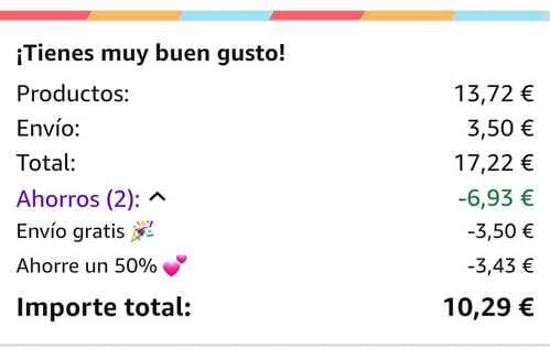 Descuento aplicado de un 50% en la segunda unidad.