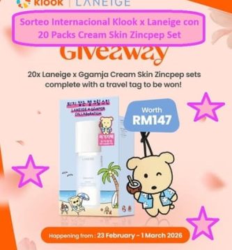 Sorteo Internacional Klook x Laneige con 20 Packs Cream Skin Zincpep Set