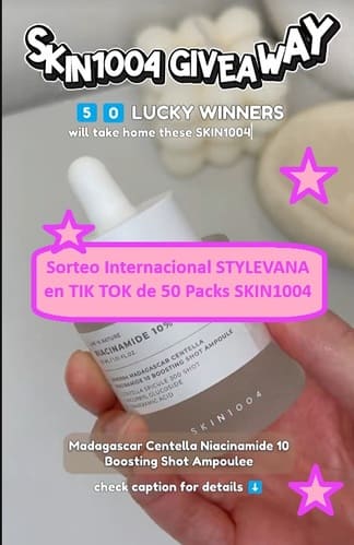 Sorteo Internacional STYLEVANA en TIK TOK de 50 Packs SKIN1004