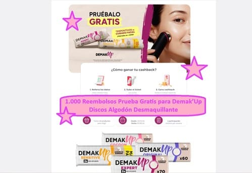 1.000 Reembolsos Prueba Gratis para Demak’Up Discos Algodón Desmaquillante