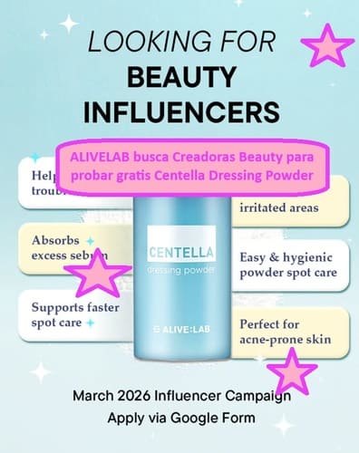 ALIVELAB busca Creadoras Beauty para probar gratis Centella Dressing Powder