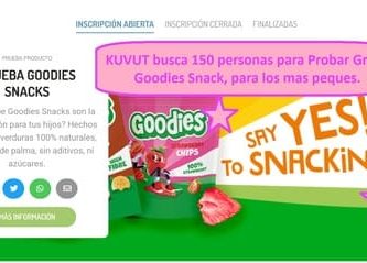 KUVUT busca 150 personas para Probar Gratis Goodies Snack, para los mas peques.