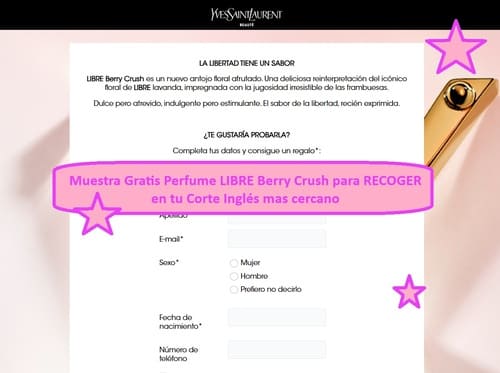 Muestra Gratis Perfume LIBRE Berry Crush para RECOGER en tu Corte Inglés