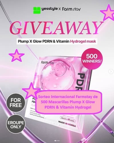Sorteo Internacional Farmstay de 500 Mascarillas Plump X Glow PDRN & Vitamin Hydrogel