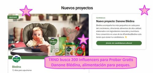 TRND busca 200 influencers para Probar Gratis Danone Blédina, alimentación para peques.
