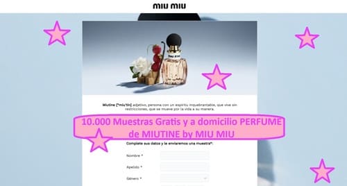 10.000 Muestras Gratis y a domicilio PERFUME de MIUTINE by MIU MIU