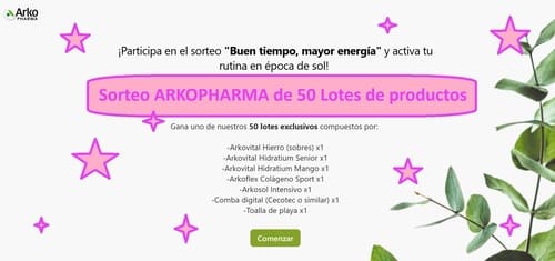 Sorteo ARKOPHARMA de 50 lotes de productos para energia al máximo en verano.