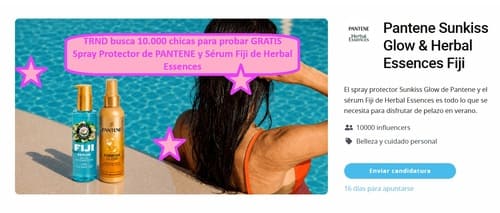 TRND busca 10.000 chicas para probar GRATIS Spray Protector de PANTENE y Sérum Fiji de Herbal Essences
