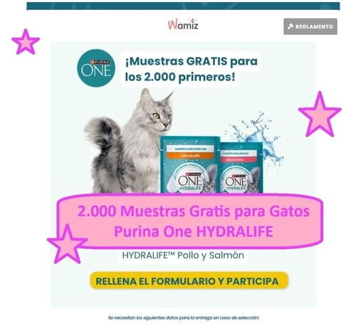 2.000 Muestras Gratis para Gatos Purina One HYDRALIFE
