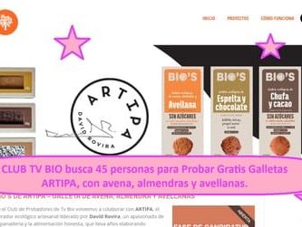CLUB TV BIO busca 45 personas para Probar Gratis Galletas ARTIPA, con avena, almendras y avellanas.