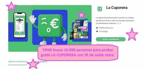 TRND busca 10.000 personas para probar gratis LA CUPONERA con 5€ de saldo extra.