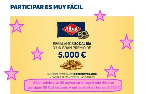 Albal celebra su 50 aniversario regalando dinero consigue 50 € al instante y entra en el sorteo de 5.000 €