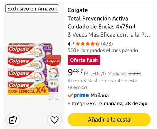 Colgate Total Prevenci&oacute;n Activa + Enc&iacute;as Sanas Pack de 4