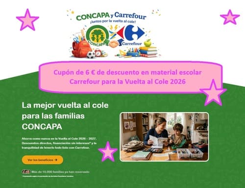 Cupón de 6 € de descuento en material escolar Carrefour para la Vuelta al Cole 2026