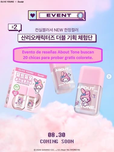 Evento de reseñas About Tone buscan 20 chicas para probar gratis colorete.