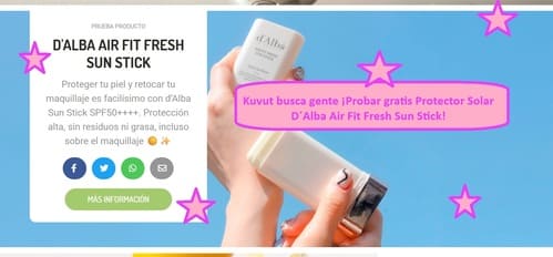 Kuvut busca gente ¡Probar gratis Protector Solar D´Alba Air Fit Fresh Sun Stick!