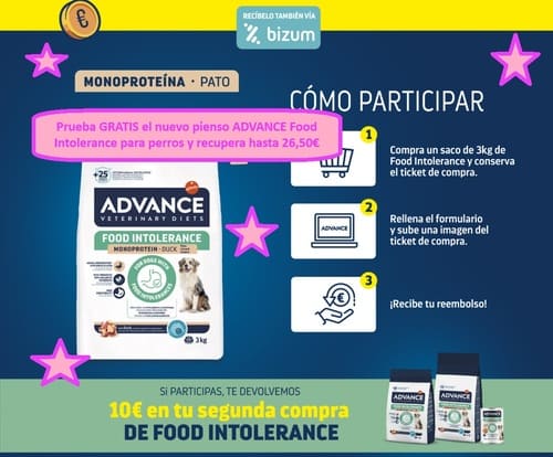 Prueba GRATIS el nuevo pienso ADVANCE Food Intolerance para perros y recupera hasta 26,50€