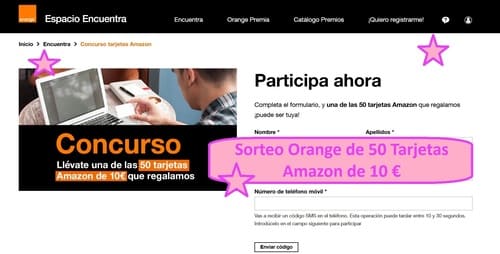 Sorteo Orange de 50 Tarjetas Amazon de 10 euros