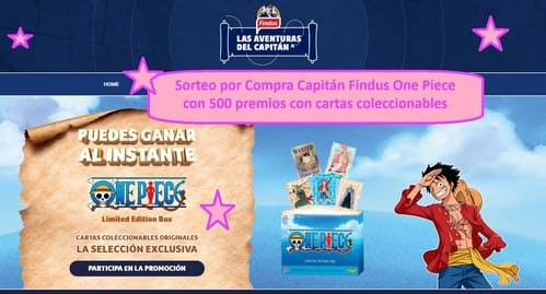 Sorteo por Compra Capitán Findus One Piece con 500 premios con cartas coleccionables