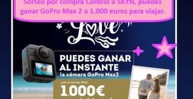 Sorteo por compra Control o SKYN, puedes ganar GoPro Max 2 o 1.000 euros para viajar.