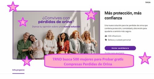 TRND busca 500 mujeres para Probar gratis Compresas Perdidas de Orina