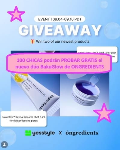 100 CHICAS podrán PROBAR GRATIS el nuevo dúo BakuGlow de ONGREDIENTS