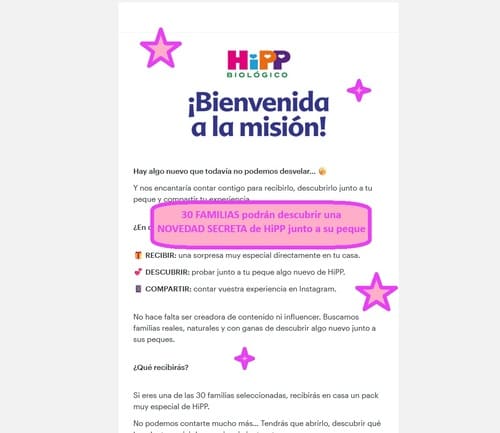 30 FAMILIAS podrán descubrir una NOVEDAD SECRETA de HiPP junto a su peque
