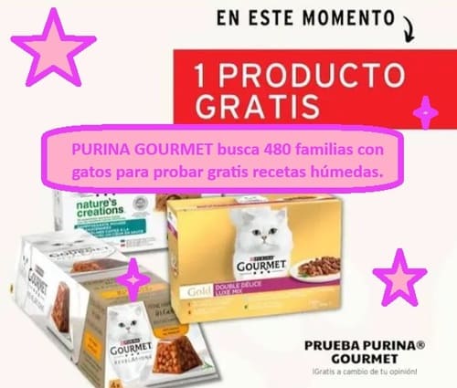 PURINA GOURMET busca 480 familias con gatos para probar gratis sus recetas húmedas.