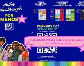 REEMBOLSOS OXFORD hasta 6 euros de descuento en cuadernos y packs.