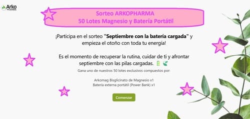 Sorteo ARKOPHARMA de 50 Lotes Magnesio y Batería Portátil