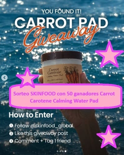 Sorteo SKINFOOD con 50 ganadores Carrot Carotene Calming Water Pad