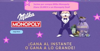 Sorteo por compra Milka Monopoly ¡Gana 10.000 € o un Monopoly Deal!
