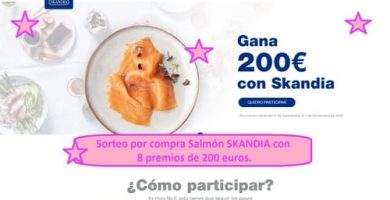 Sorteo por compra Salm&oacute;n SKANDIA con 8 premios de 200 euros.